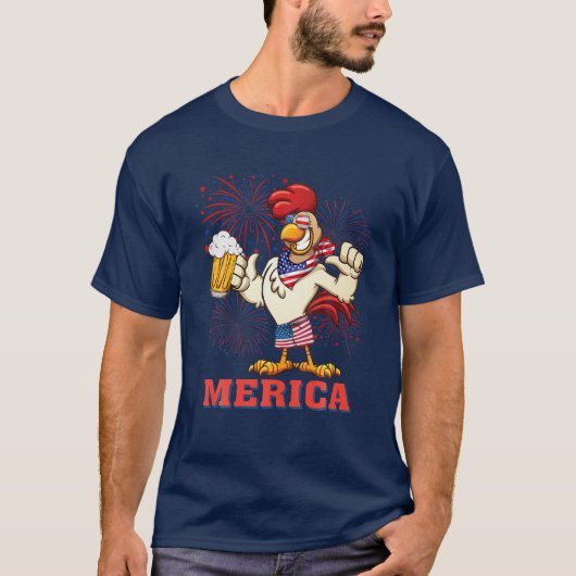 7月の夏アメリカのチキンメリカ花火 Tシャツ (正面)