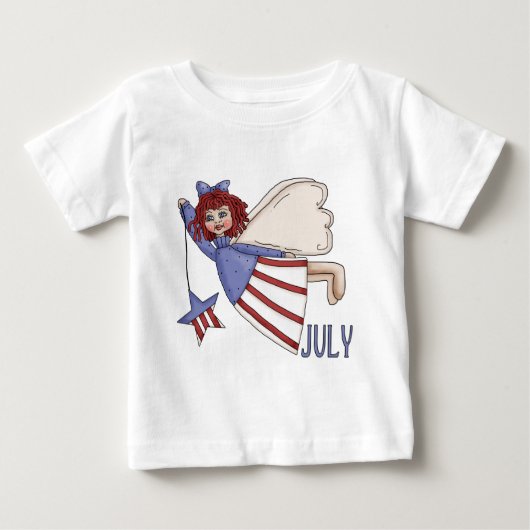 7月の天使の夏の愛国心が強いデザイン ベビーTシャツ (正面)