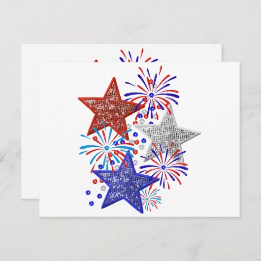 7月の女の子4th女性赤白青スターアメリカ エンクロージャーカード (正面/裏面)