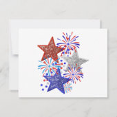 7月の女の子4th女性赤白青スターアメリカ 招待状 (裏面)