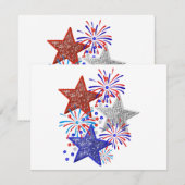 7月の女の子4th女性赤白青スターアメリカ 招待状 (正面/裏面)