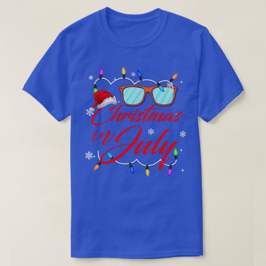 7月の女性のクリスマスSanta Hat Sunglasses Summ Tシャツ (デザイン正面)