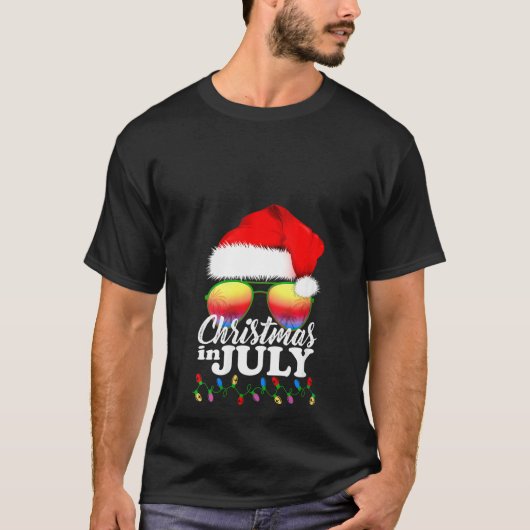 7月の女性のクリスマスSanta Hat Sunglasses Summ Tシャツ (正面)