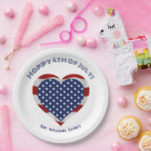 7月の幸せな4つ星とストライプのハート ペーパープレート (パーティー)