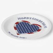 7月の幸せな4つ星とストライプのハート ペーパープレート (アングル)