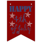 7月の幸せな4つ星とストライプの赤白青 バンティングフラッグ (第1の旗)