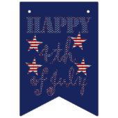 7月の幸せな4つ星とストライプの赤白青 バンティングフラッグ (第3の旗)