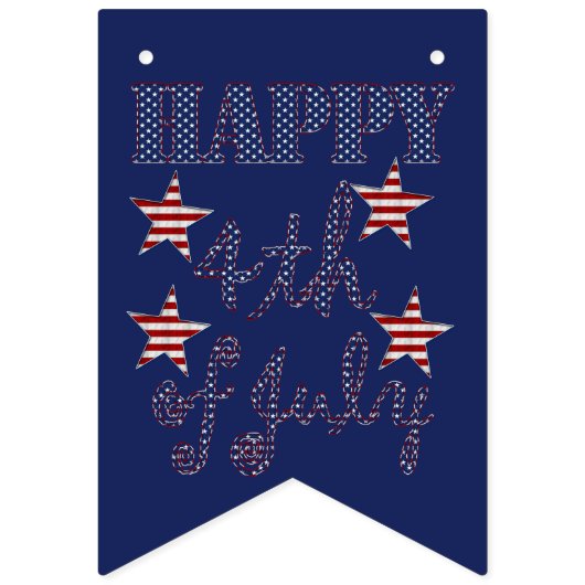 7月の幸せな4つ星とストライプの赤白青 バンティングフラッグ (第3の旗)