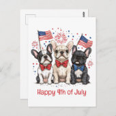 7月の幸せな4日ブルドッグフランスのズ ポストカード (正面/裏面)