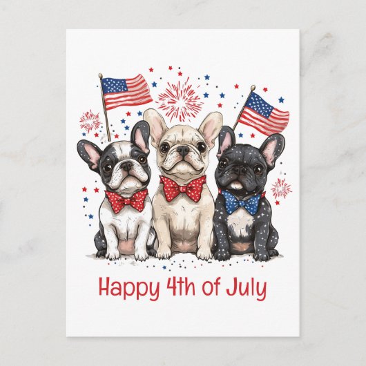 7月の幸せな4日ブルドッグフランスのズ ポストカード (正面)
