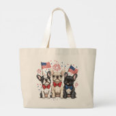 7月の幸せな4日ブルドッグフランスのズ ラージトートバッグ (裏面)