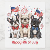 7月の幸せな4日ブルドッグフランスのズ ワインラベル (シングルラベル)