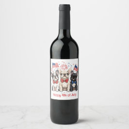 7月の幸せな4日ブルドッグフランスのズ ワインラベル