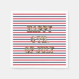 7月の幸せな4日赤白青愛国心ストライプ スタンダードカクテルナプキン