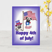 7月の幸せな4日Pugカード カード (黄色い花)