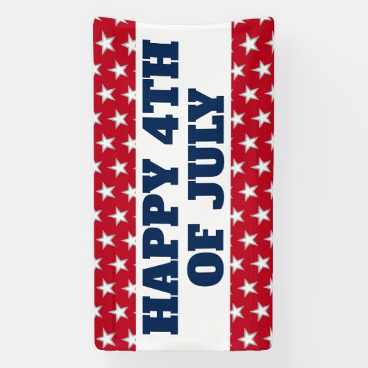 7月の幸せな4番目の星とストライプ赤白青 横断幕 (縦)