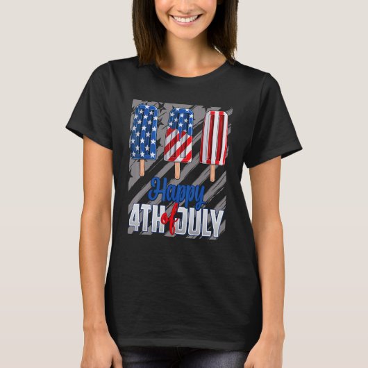 7月の幸せな4thポプシクル赤白青アメリカン tシャツ (正面)