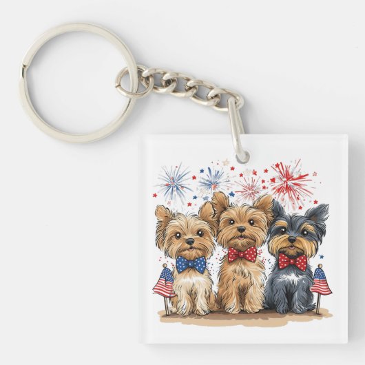 7月の幸せな4thヨークシャーテリアドッグス キーホルダー (正面)