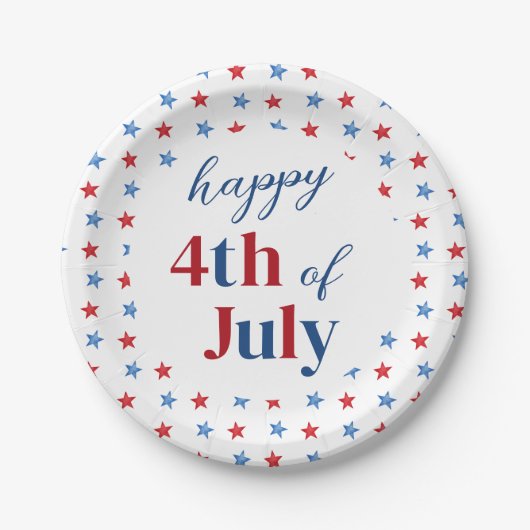 7月の幸せな4th愛国的なスター赤白青 ペーパープレート (正面)