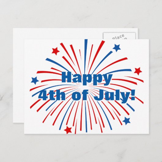 7月の幸せな4th独立記念日パーティーはがき インビテーションポストカード (正面/裏面)