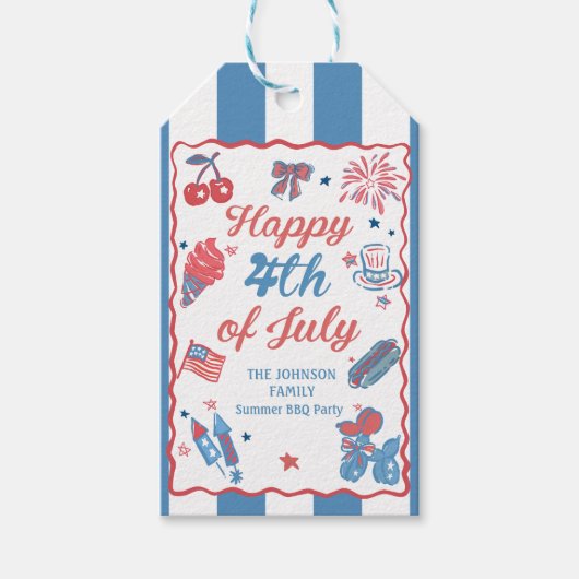 7月の幸せな4th花火BBQパーティーギフトラベル ギフトタグ (正面)