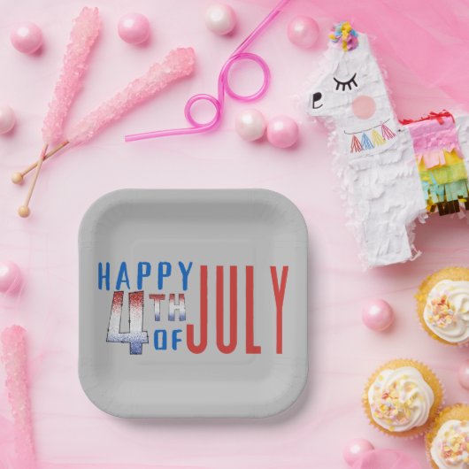 7月の幸せ4日きらめくワードアート ペーパープレート (パーティー)