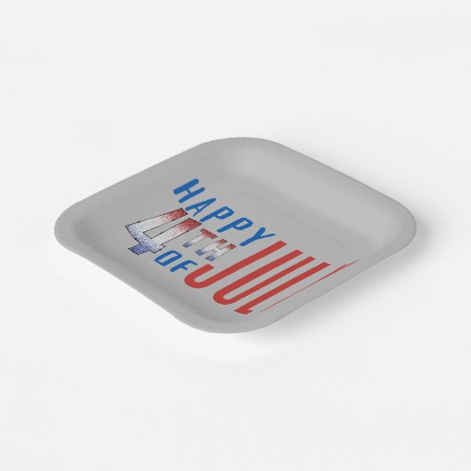 7月の幸せ4日きらめくワードアート ペーパープレート (傾斜あり)