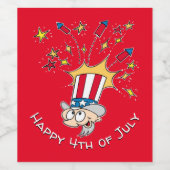 7月の幸せ4日のアンクルサム花火漫画ワイン ワインラベル (シングルラベル)