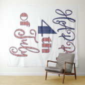 7月の幸せ4日のパーティー12つ星とストライプ タペストリー (インサイチュ(横))