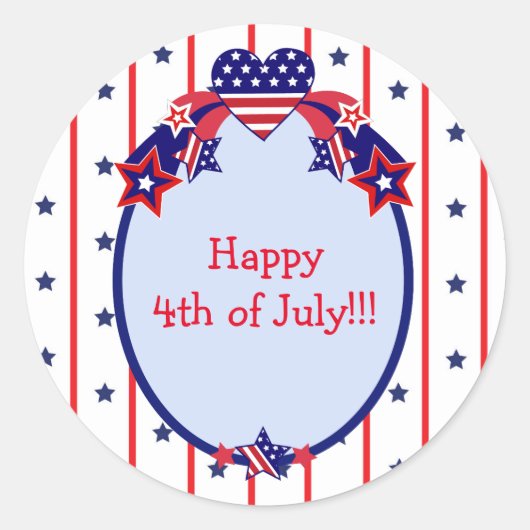 7月の幸せ4日の愛国的なスターとストライプ ラウンドシール (正面)