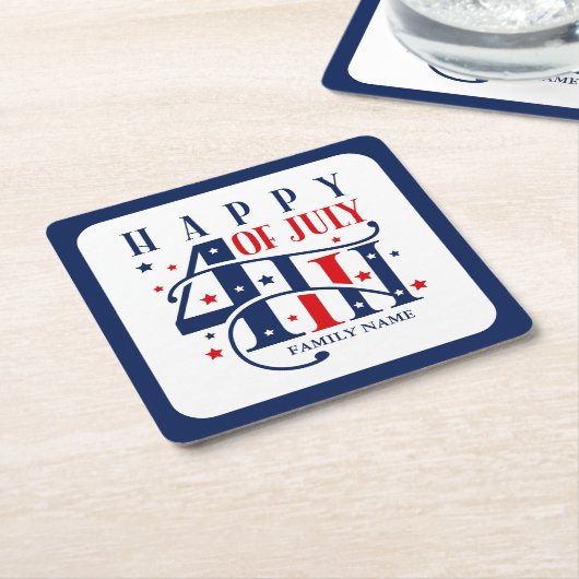 7月の幸せ4日の赤と青 スクエアペーパーコースター (アングル)