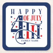 7月の幸せ4日の赤と青 スクエアペーパーコースター (正面)