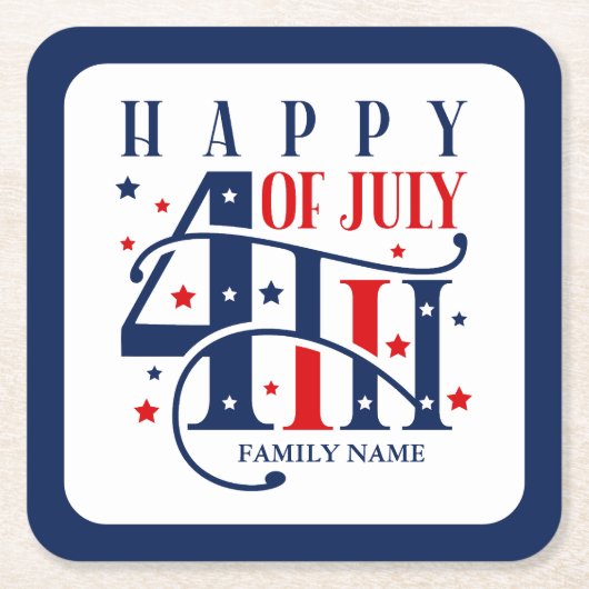 7月の幸せ4日の赤と青 スクエアペーパーコースター (正面)