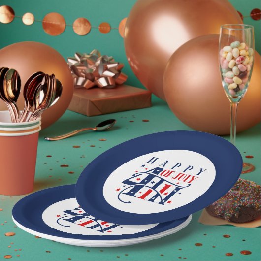 7月の幸せ4日の赤と青 ペーパープレート (複数)