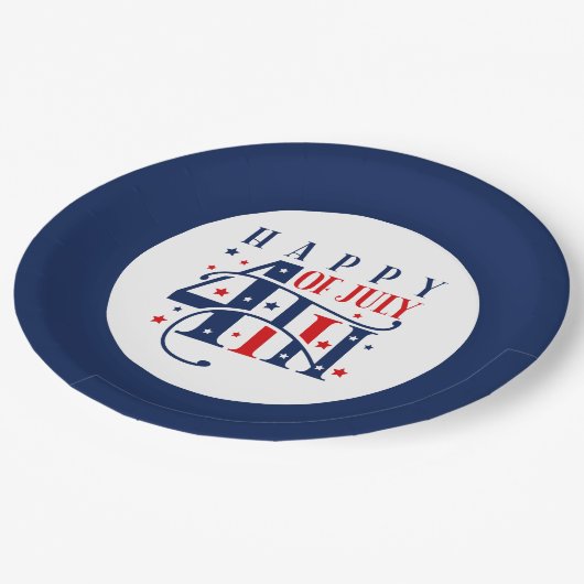 7月の幸せ4日の赤と青 ペーパープレート (アングル)