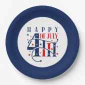 7月の幸せ4日の赤と青 ペーパープレート (正面)