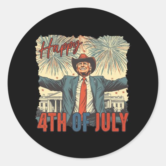 7月の幸せ4日トランプ独立記念日1 ラウンドシール (正面)