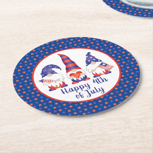 7月の幸せ4日格言赤白青 ラウンドペーパーコースター (アングル)