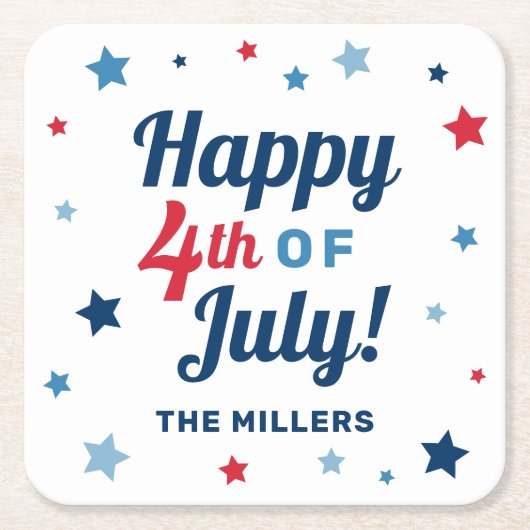 7月の幸せ4日紅白と青の愛国心 スクエアペーパーコースター (正面)