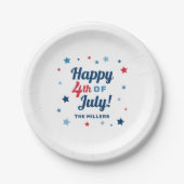 7月の幸せ4日紅白と青の愛国心 ペーパープレート (正面)