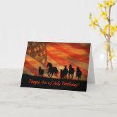 7月の幸せ4日誕生日カードの馬と国旗 カード (黄色い花)