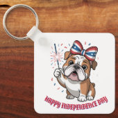 "7月の幸せ4日"愛国的ブルドッグカスタム キーホルダー (正面)