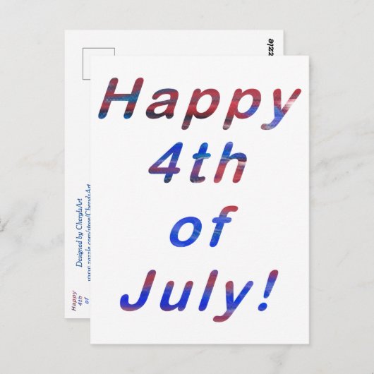 7月の幸せ4日、赤い青のブレンド文字はがき ポストカード (正面/裏面)