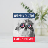 7月の幸せ4日iシーズー（犬）tzuではない犬USAフラグ ポストカード (スタンド正面)