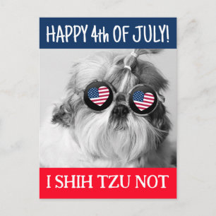 7月の幸せ4日iシーズー(犬)tzuではない犬USAフラグ ポストカード