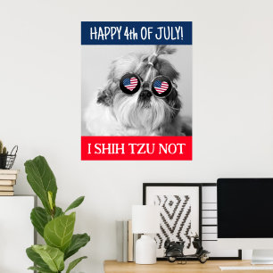 7月の幸せ4日iシーズー(犬)tzuではなく犬USAフラグの壁 ポスター