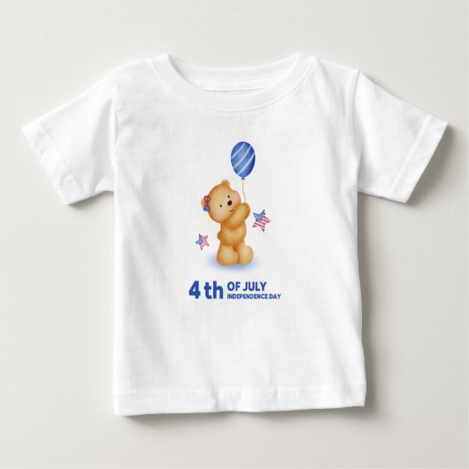 7月の幸せ4thかわいいテディベア ベビーTシャツ (正面)