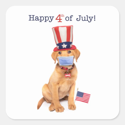 7月の幸せ4thかわいい子犬の顔マスク スクエアシール (正面)