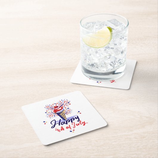 7月の幸せ4thアイスクリーム花火夏パーティー スクエアペーパーコースター (インサイチュ)