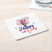 7月の幸せ4thアイスクリーム花火夏パーティー スクエアペーパーコースター (アングル)